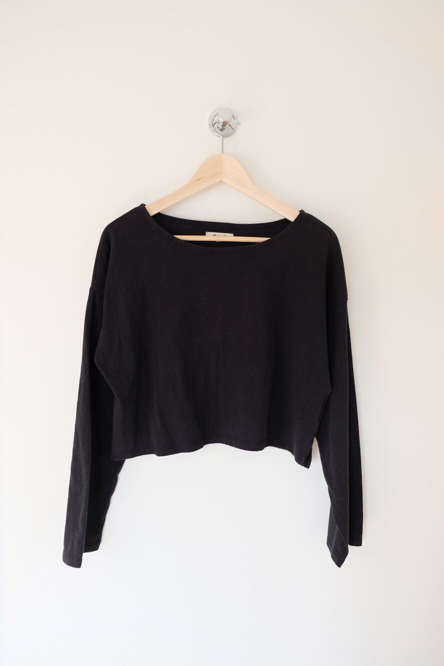 Madewell Softfade Cotton Boxy Crop Long Sleeve Tee Size M Black Basic